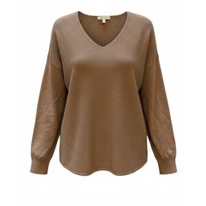 Ella Moss Ladies' Ribbed V-Neck Sweater Cuffed Long Sleeve Top Mauve XL new